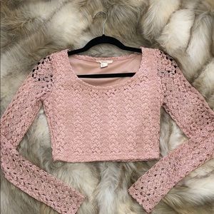 Forever 21 Pink Crop Top With Cutout Sleeves